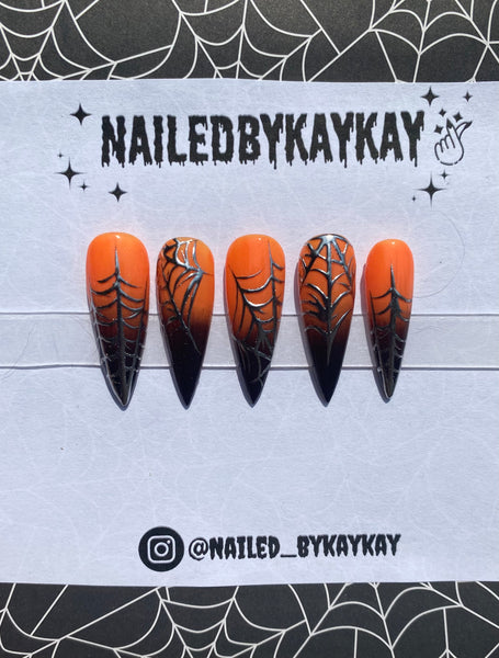 Orange and Black Ombré w/chrome Spider Webs